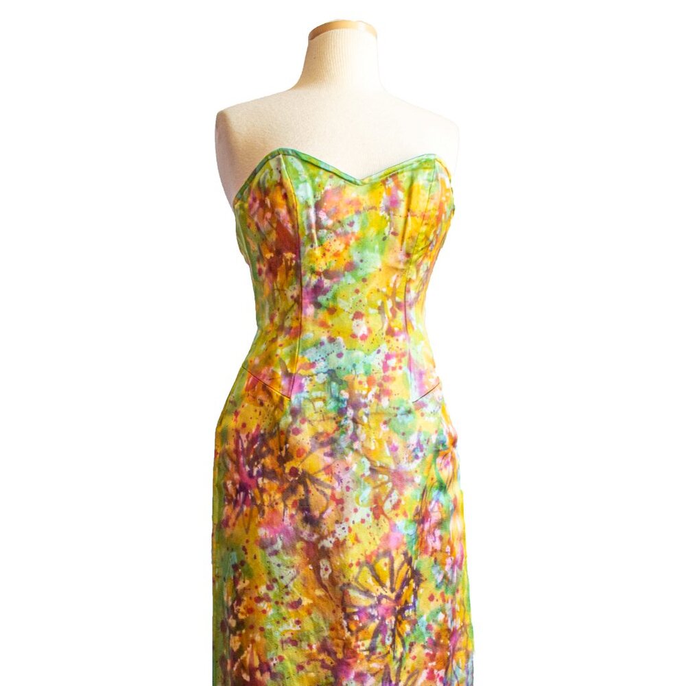 Silk Dress mother bride prom red purple blue yellow green rainbow orange floral